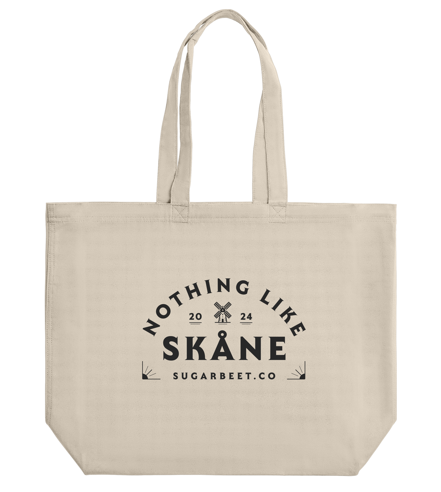 Vit hållbar tote bag med ‘Nothing like Skåne’ tryck – mångsidig väska från Sugarbeet, inspirerad av Skånes streetwear och kultur.