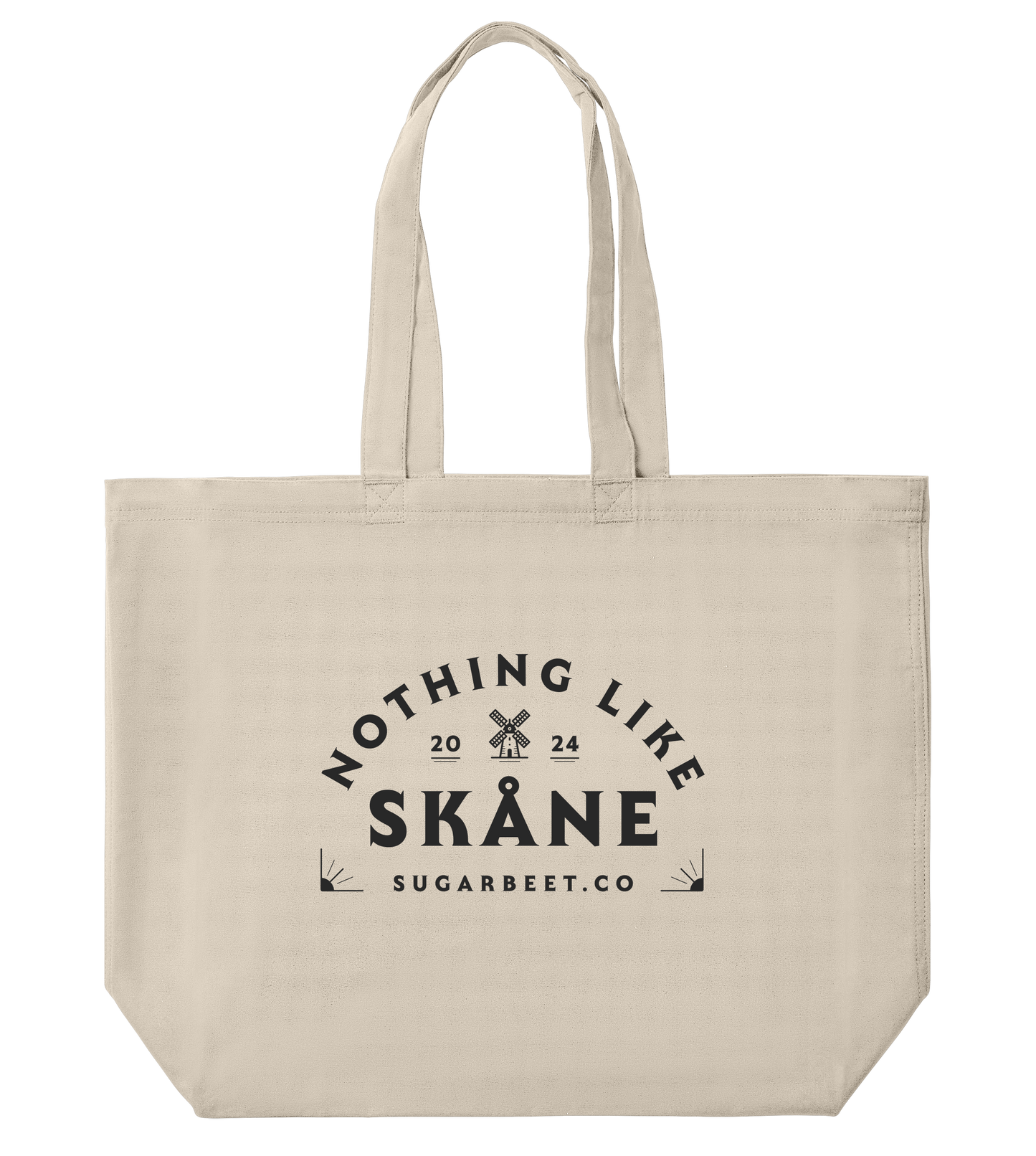 Vit hållbar tote bag med ‘Nothing like Skåne’ tryck – mångsidig väska från Sugarbeet, inspirerad av Skånes streetwear och kultur.