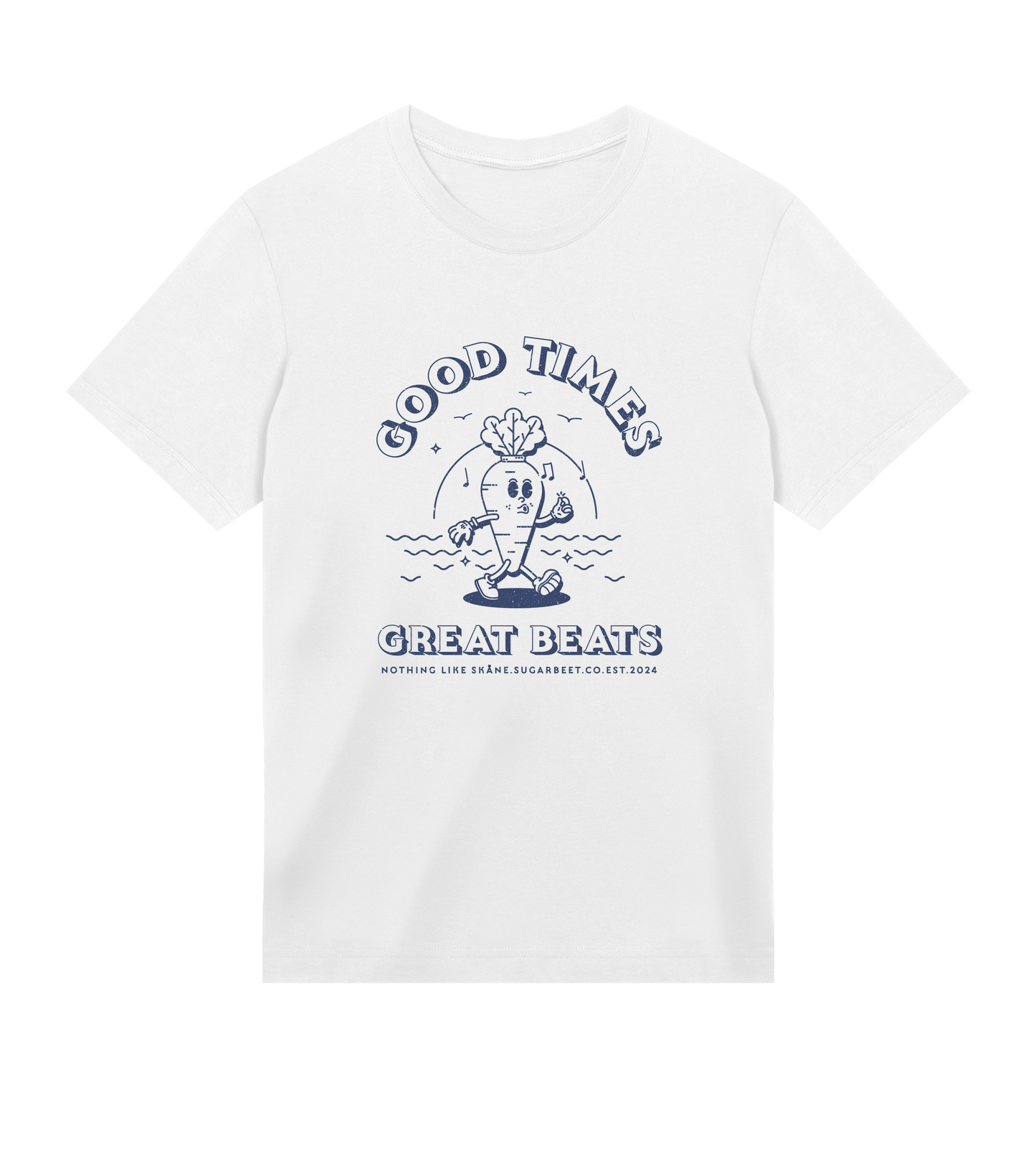 Vit t-shirt med ‘Nothing like Skåne’ tryck – mångsidig väska från Sugarbeet, inspirerad av Skånes streetwear och kultur.